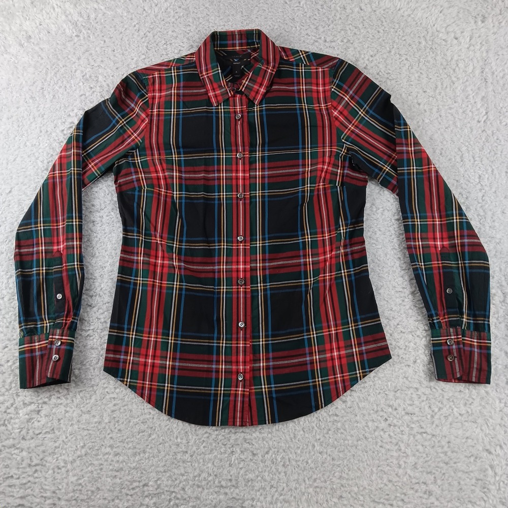J.Crew Perfect Shirt Womens 4 Red Multi Color Plaid Button Down Cotton E6309
